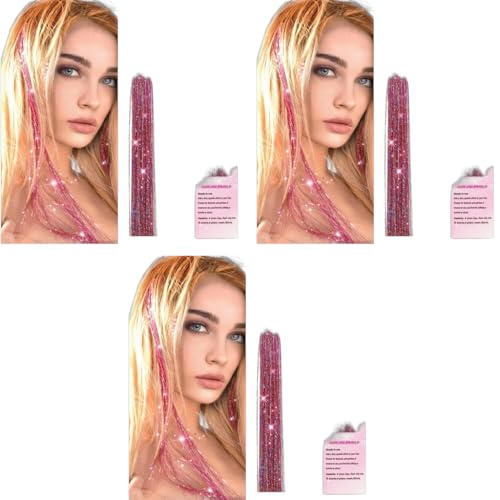 MAYCREATE® 18PCS Hair Tinsel Clip-in Glitter Extensions for Women 20.5in Pink Shiny Strands Heat Resistant Fairy Sparkle Accessories Girls Kids Festival Cosplay Party Gift MAYCREATE® 18PCS Hair Tinsel Clip-in Glitter Extensions for Women 20.5in Pink Shiny Strands Heat Resistant Fairy Sparkle Accessories Girls Kids Festival Cosplay Party Gift